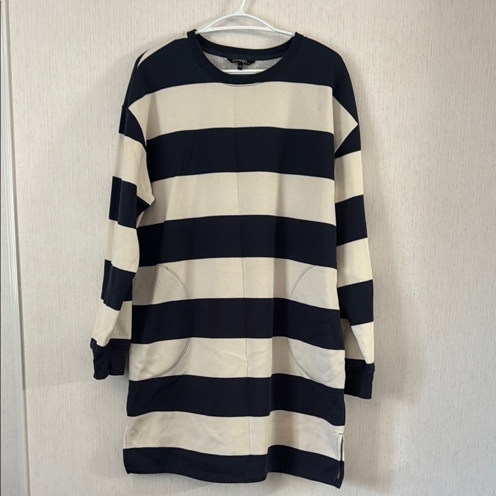 Striped Black and Cream Long Sleeve Dress